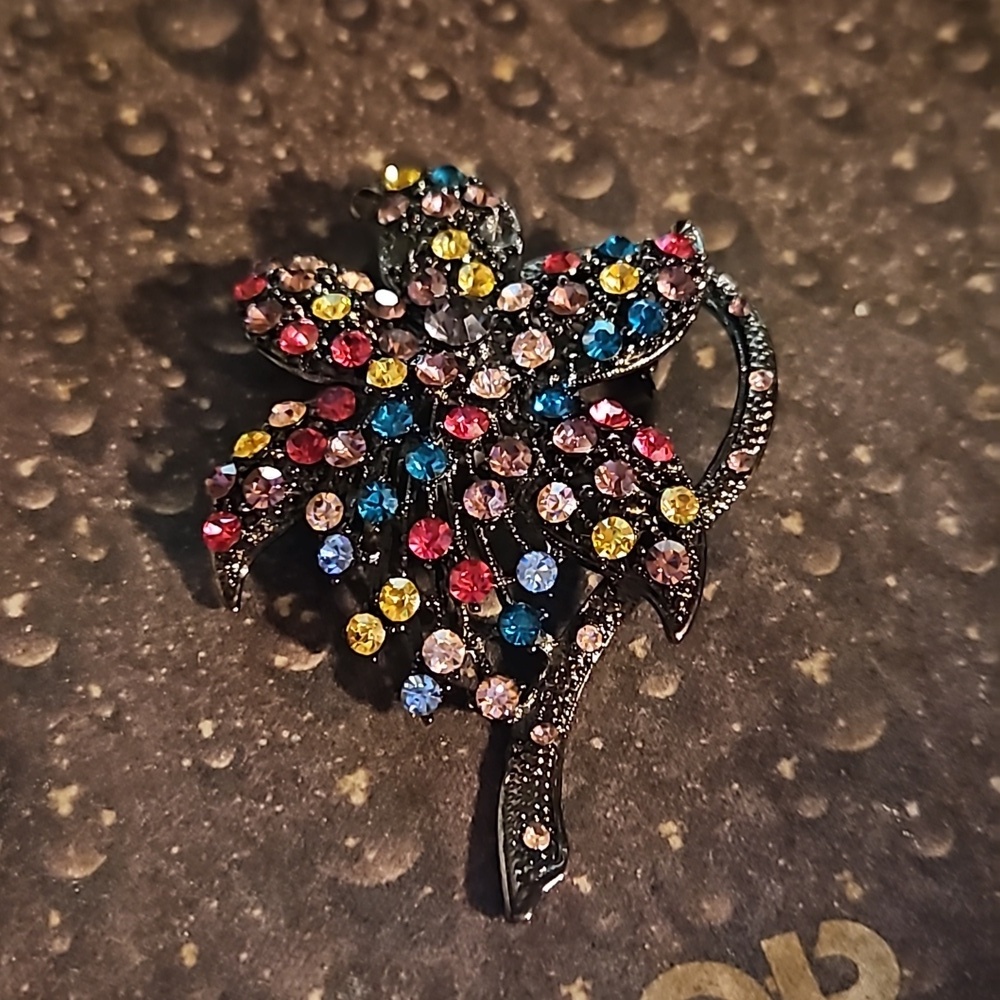 Colorful Rhinestone Flower Pin